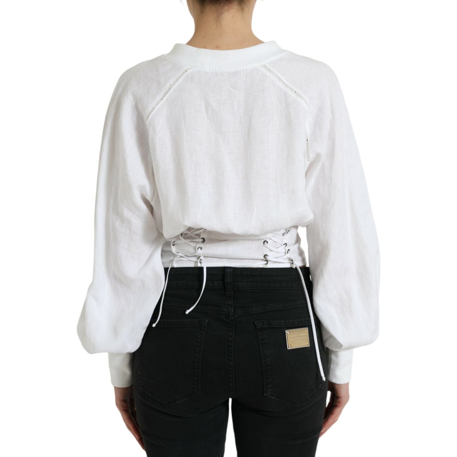Dolce & Gabbana White Cotton Corset Cropped Long Sleeves Topclothing