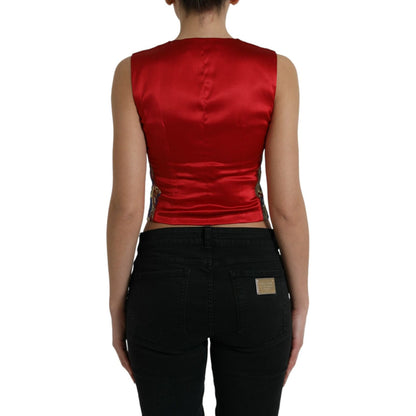 Dolce & Gabbana Multicolor Jacquard Button Waistcoat Vest Top Dolce & Gabbana