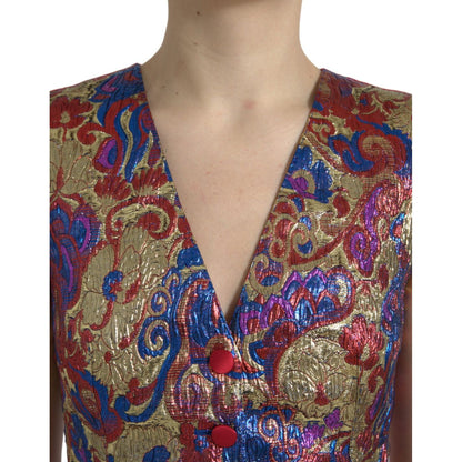 Dolce & Gabbana Multicolor Jacquard Button Waistcoat Vest Top Dolce & Gabbana