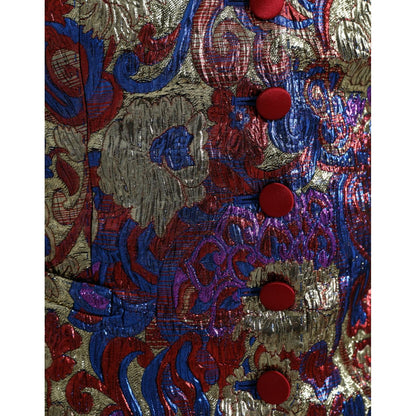 Dolce & Gabbana Multicolor Jacquard Button Waistcoat Vest Top Dolce & Gabbana