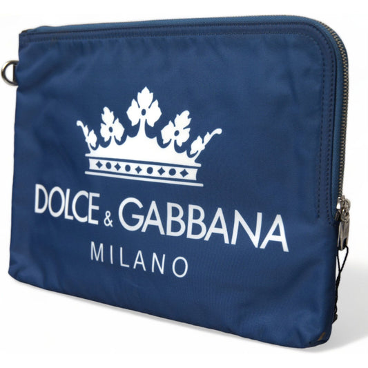 Dolce & Gabbana Elegant Blue Nylon Zipped Clutch Dolce & Gabbana