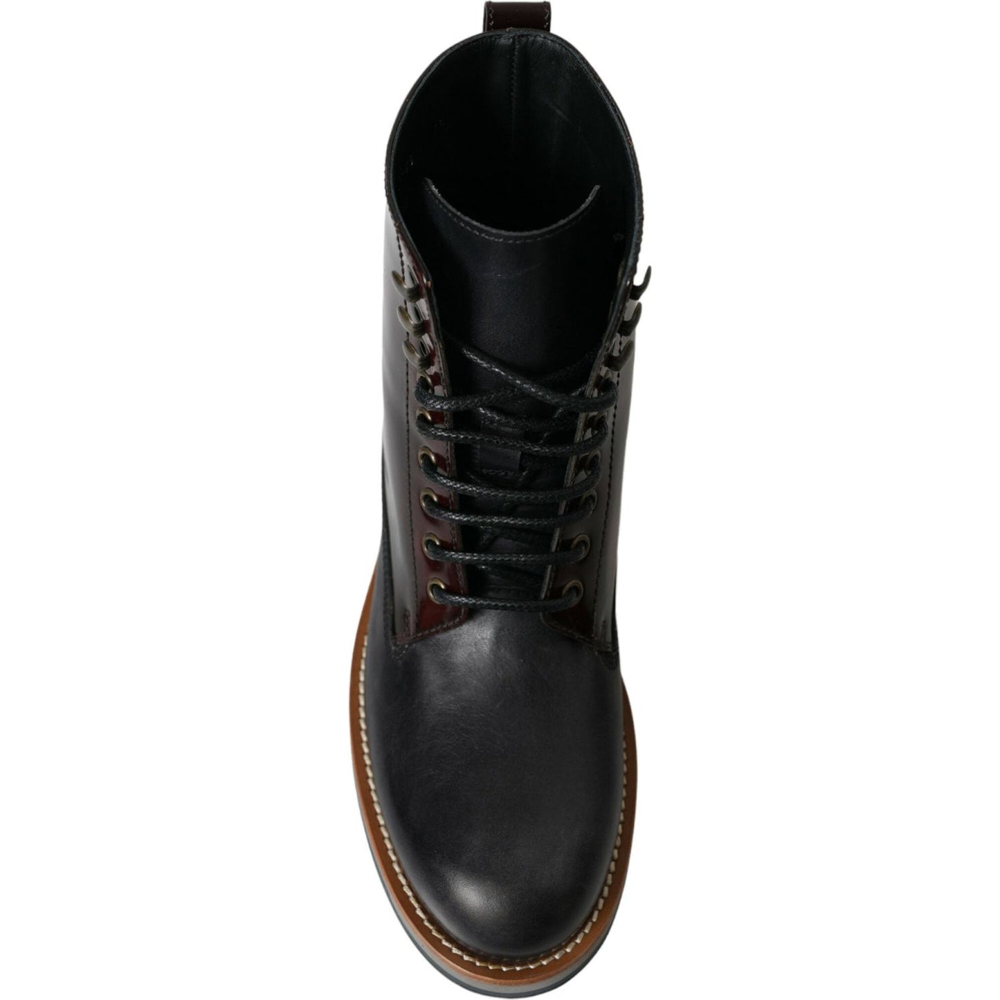 Dolce & Gabbana Black Leather Military Combat Boots Shoes