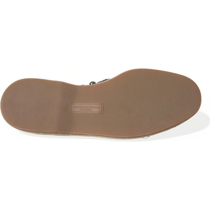 Dolce & Gabbana Gray Linen Leather Studded Loafers Shoes