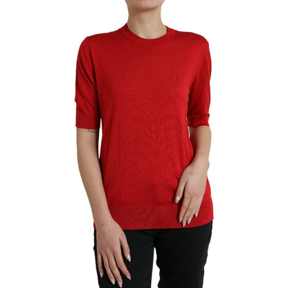 Dolce & Gabbana Silk Red Crew Neck Top Dolce & Gabbana