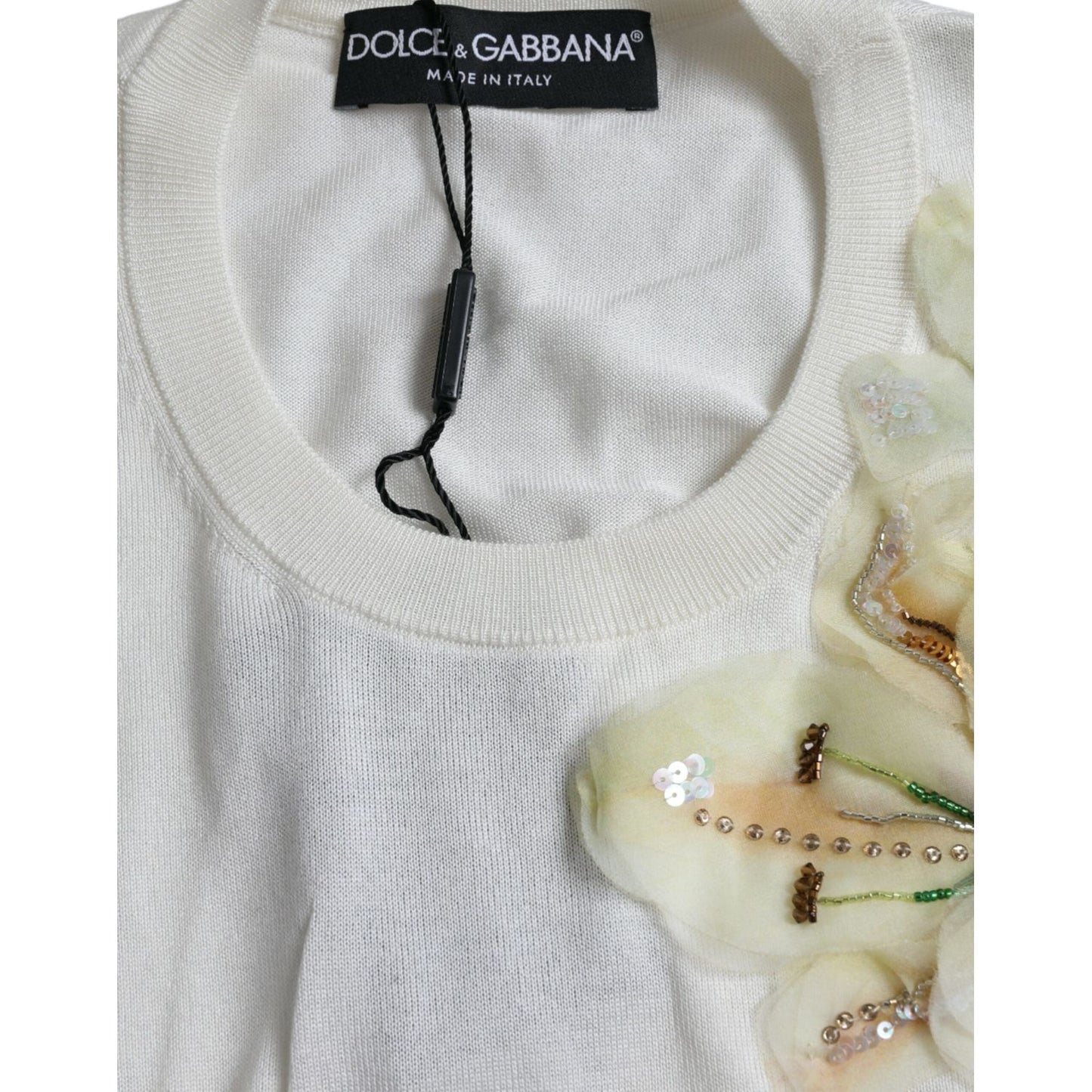 Dolce & Gabbana Silk Floral Applique Pullover Sweater Dolce & Gabbana