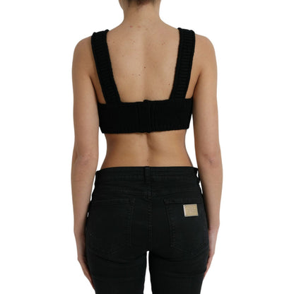 Dolce & Gabbana Black Cropped Cashmere V-neck Bustier Top