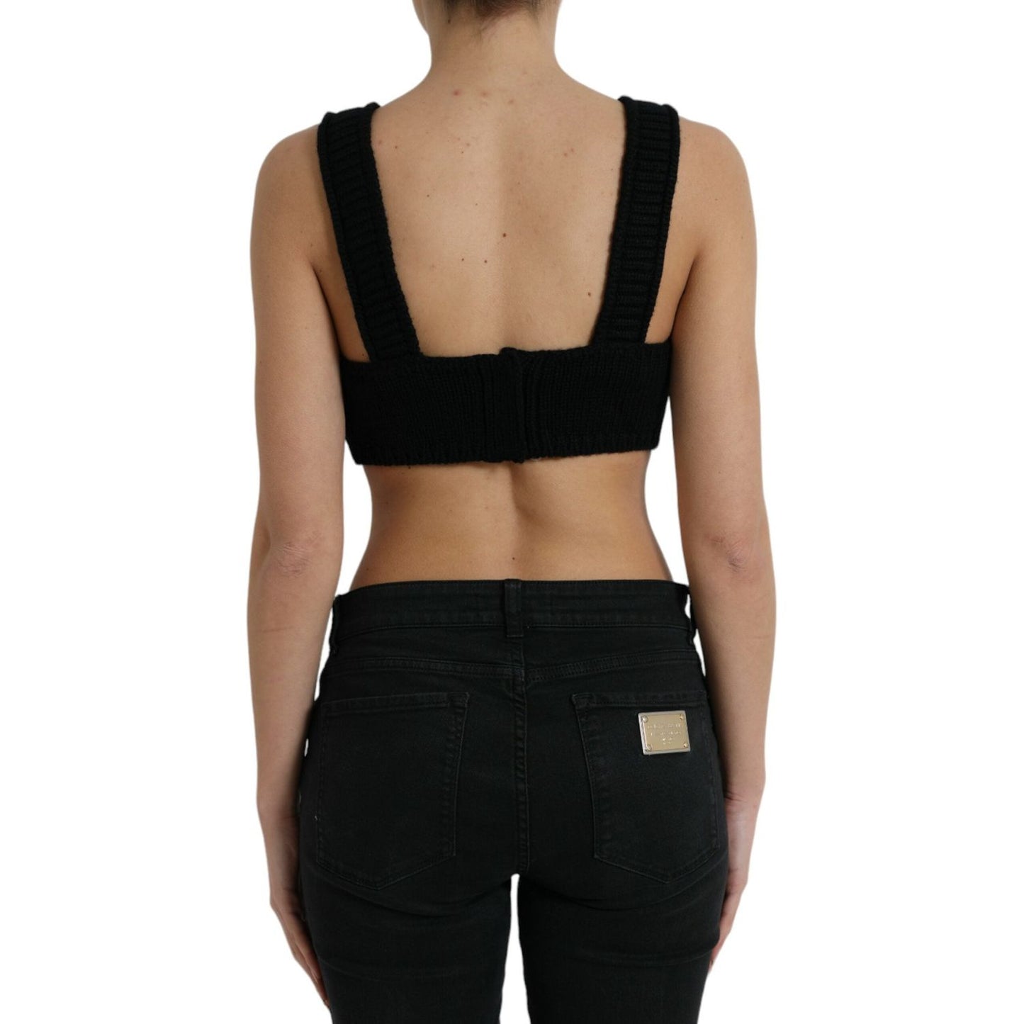 Dolce & Gabbana Elegant Black Cashmere Bustier Crop Top Dolce & Gabbana