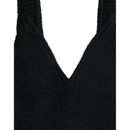 Dolce & Gabbana Black Cropped Cashmere V-neck Bustier Top