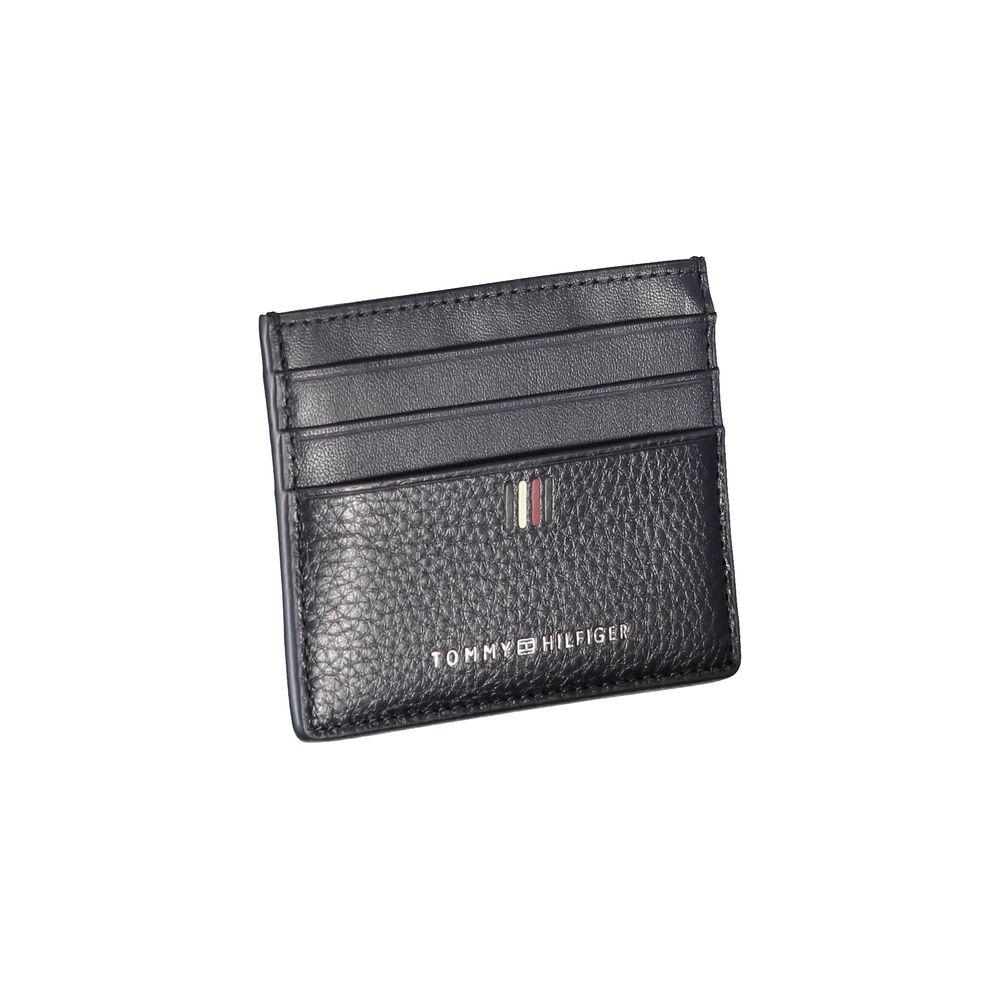 Tommy Hilfiger Sleek Blue Leather Card Holder with Contrast Details Tommy Hilfiger