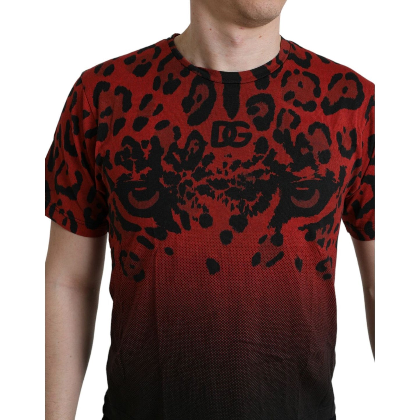 Dolce & Gabbana Red Leopard Print Crew Neck Tee Dolce & Gabbana