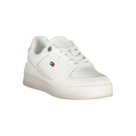 Tommy Hilfiger Elegant White Lace-Up Sneakers with Contrast Detail Tommy Hilfiger