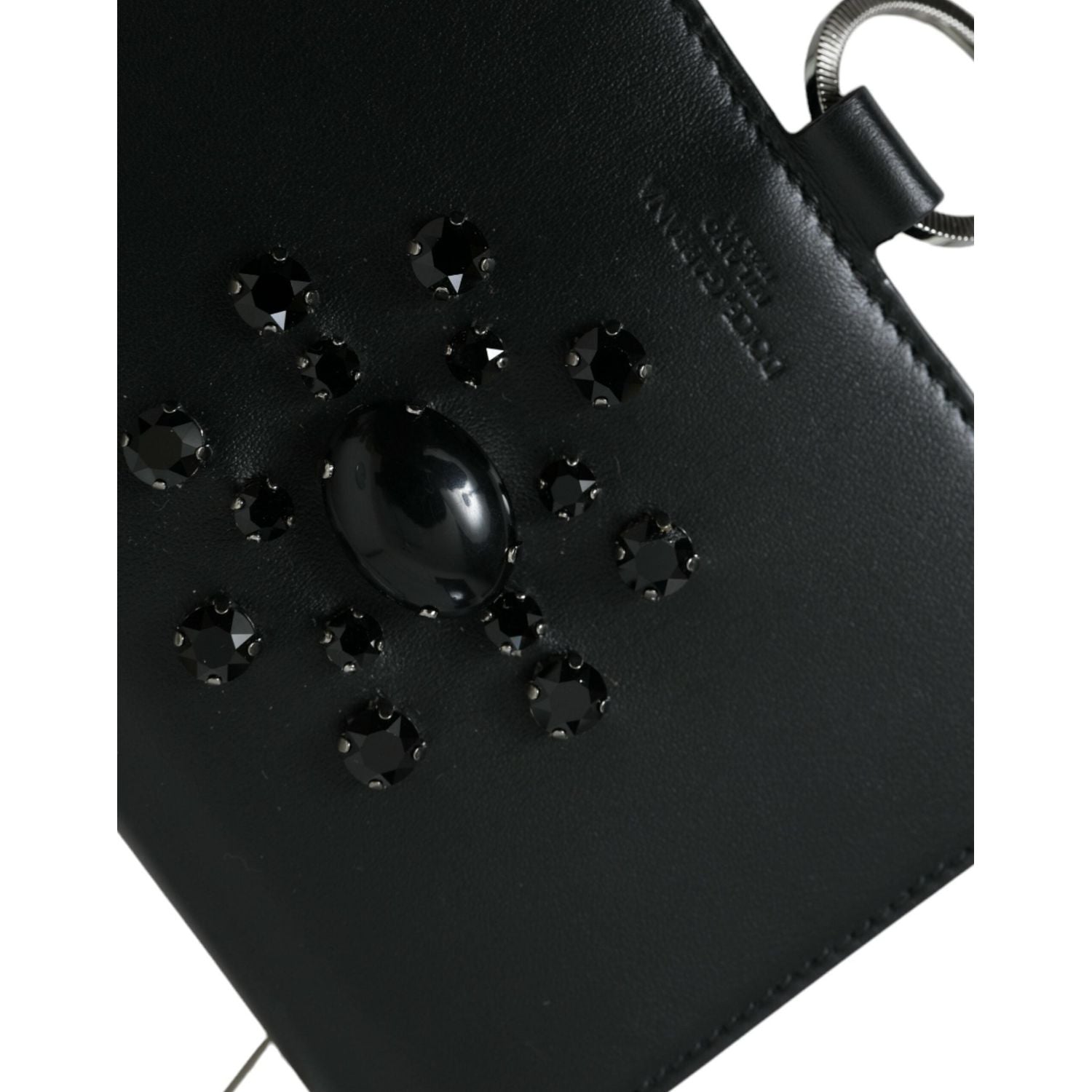 Dolce & Gabbana Black White Leather Crystal Embellished Cardholder Wallet
