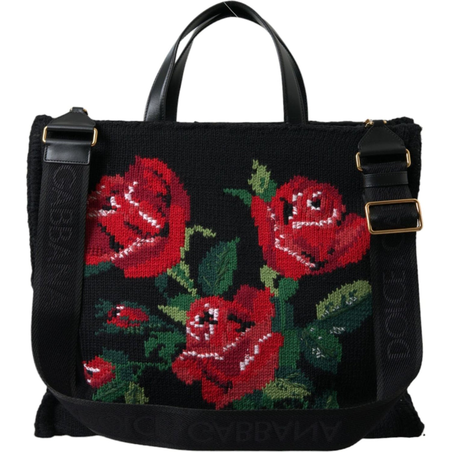 Dolce & Gabbana Chic Embroidered Floral Black Tote Dolce & Gabbana