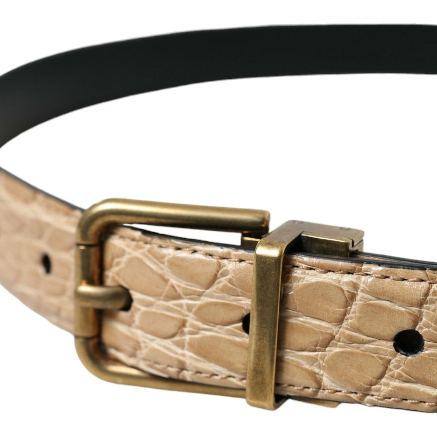 Dolce & Gabbana Beige Exotic Leather Gold Metal Buckle Belt