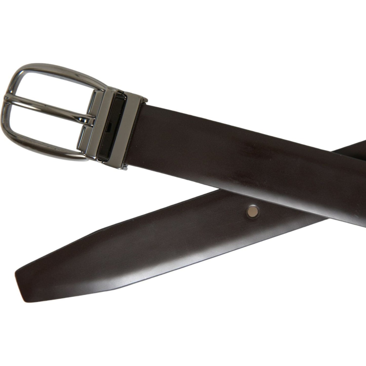 Dolce & Gabbana Dark Brown Leather Silver Metal Buckle Belt