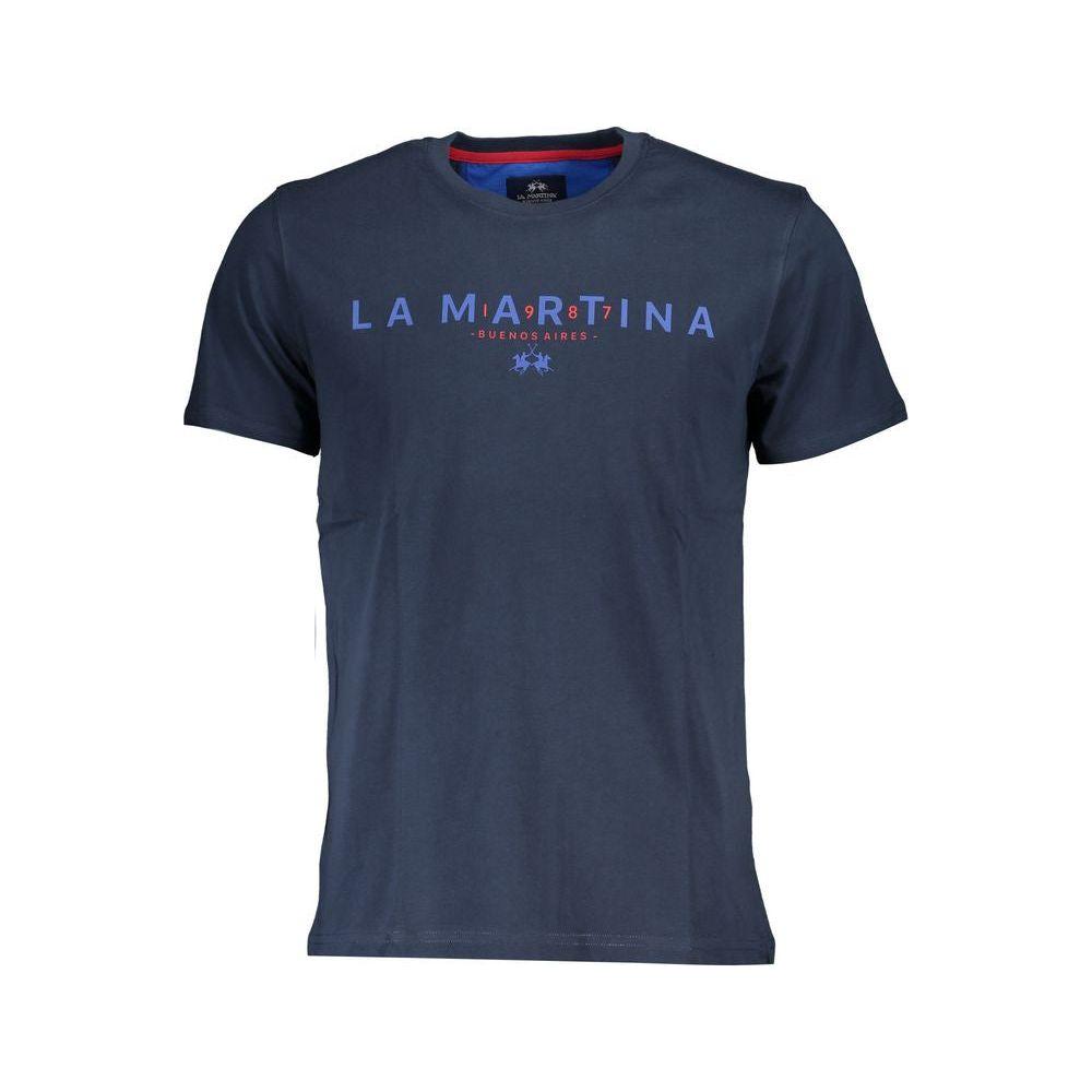 La Martina Elegant Blue Crew Neck Cotton Tee La Martina