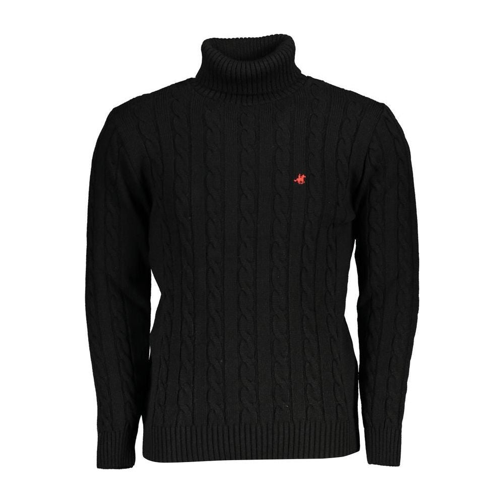 U.S. Grand Polo Elegant Black Turtleneck Twisted Sweater