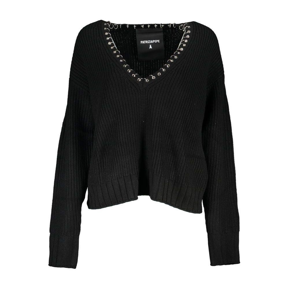 Patrizia Pepe Elegant Long Sleeved V-Neck Sweater with Chic Details Patrizia Pepe