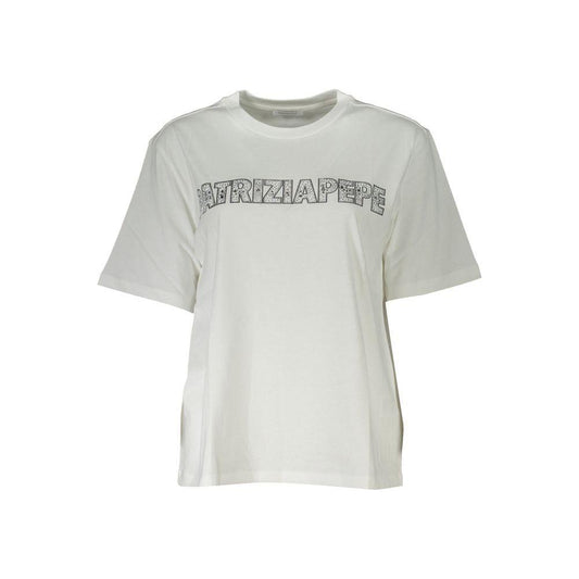 Patrizia Pepe Elegant Short Sleeve Crew Neck T-Shirt with Rhinestone Detail Patrizia Pepe