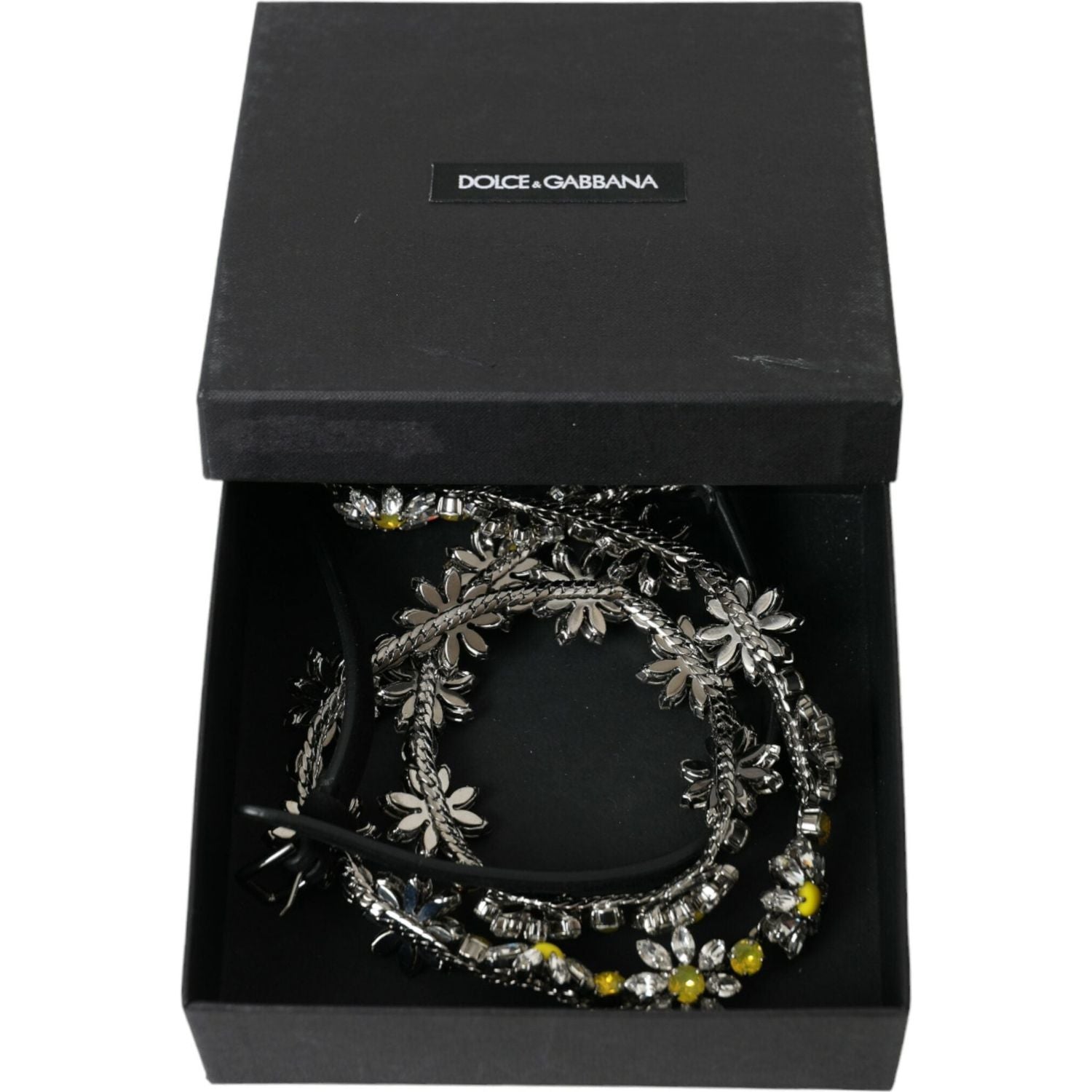 Dolce & Gabbana Black Daisy Crystal Dauphine Waist Belt