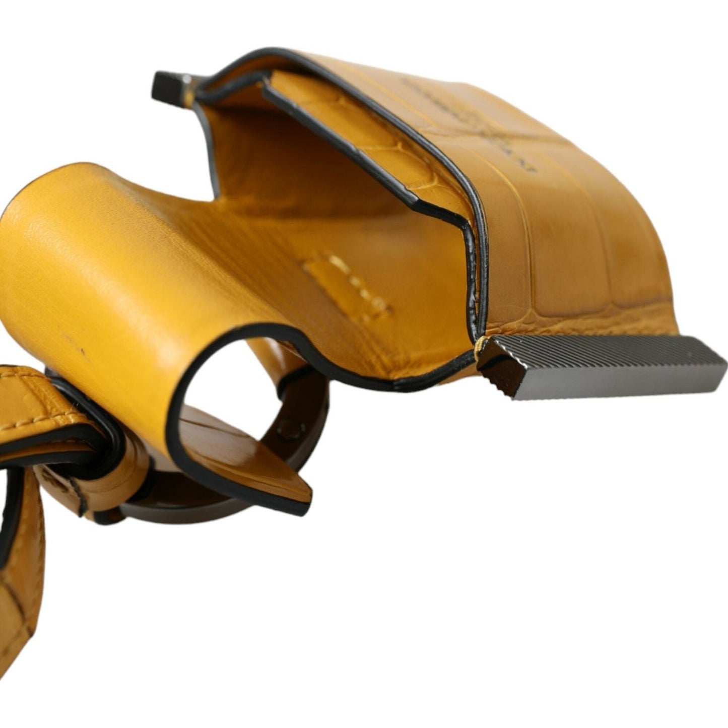 Dolce & Gabbana Yellow Crocodile Leather Logo Print Lanyard Keychain