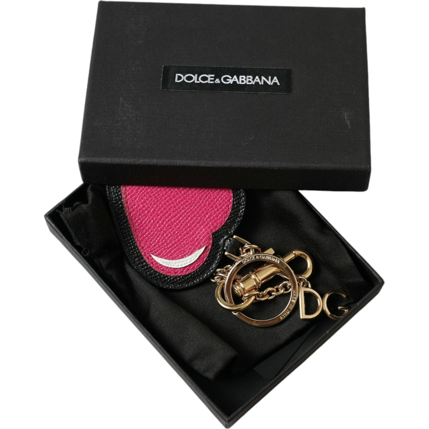 Dolce & Gabbana Stunning Gold and Pink Leather Keychain Dolce & Gabbana