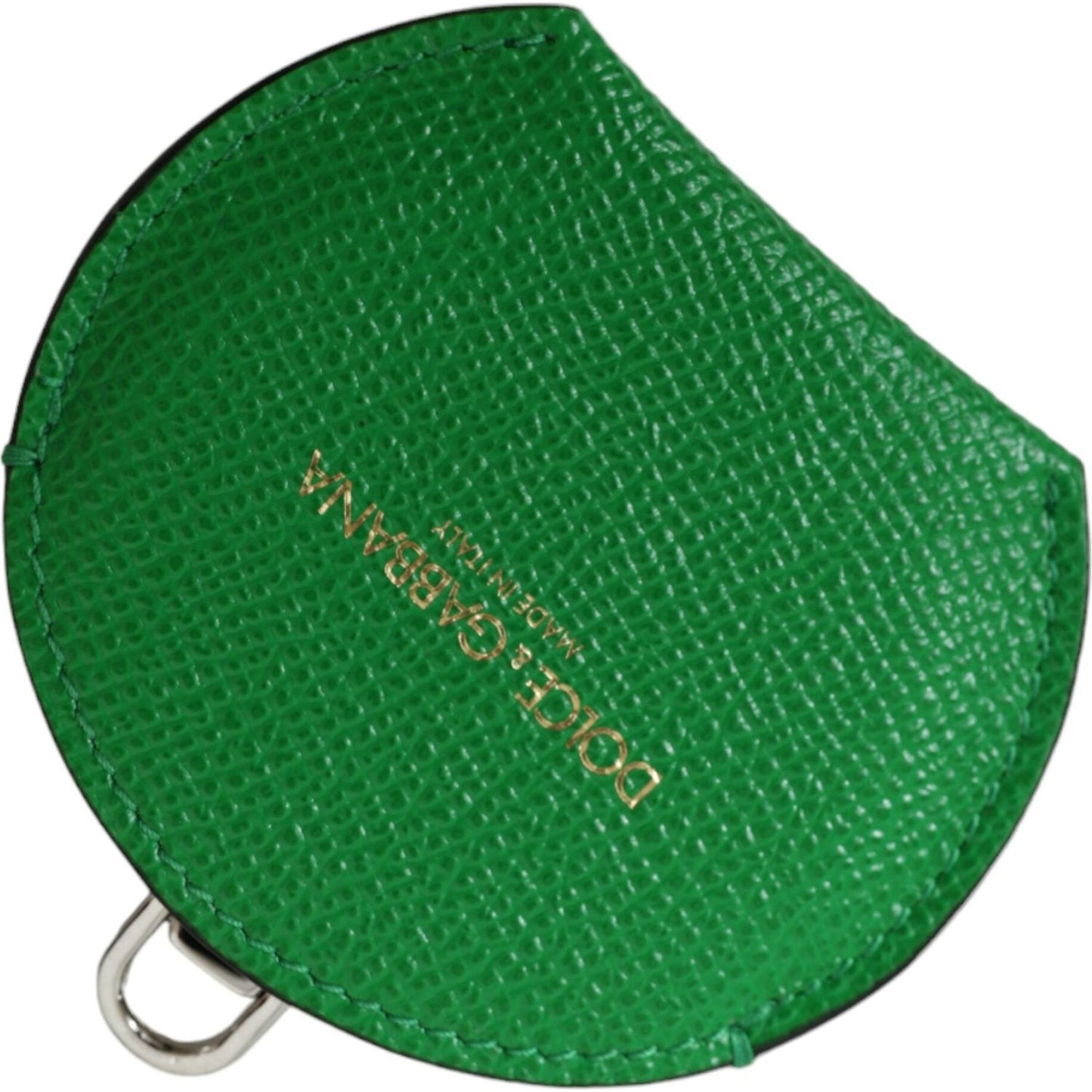 Dolce & Gabbana Green Calfskin Leather Round Logo Hand Mirror Holder