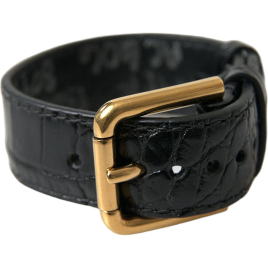 Dolce & Gabbana Elegant Gold Black Leather Bracelet Dolce & Gabbana