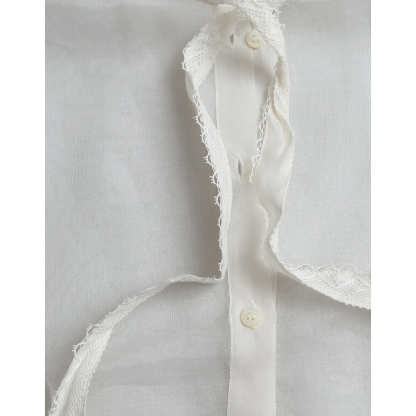 Dolce & Gabbana White Silk Long Sleeves Ascot Collar Top