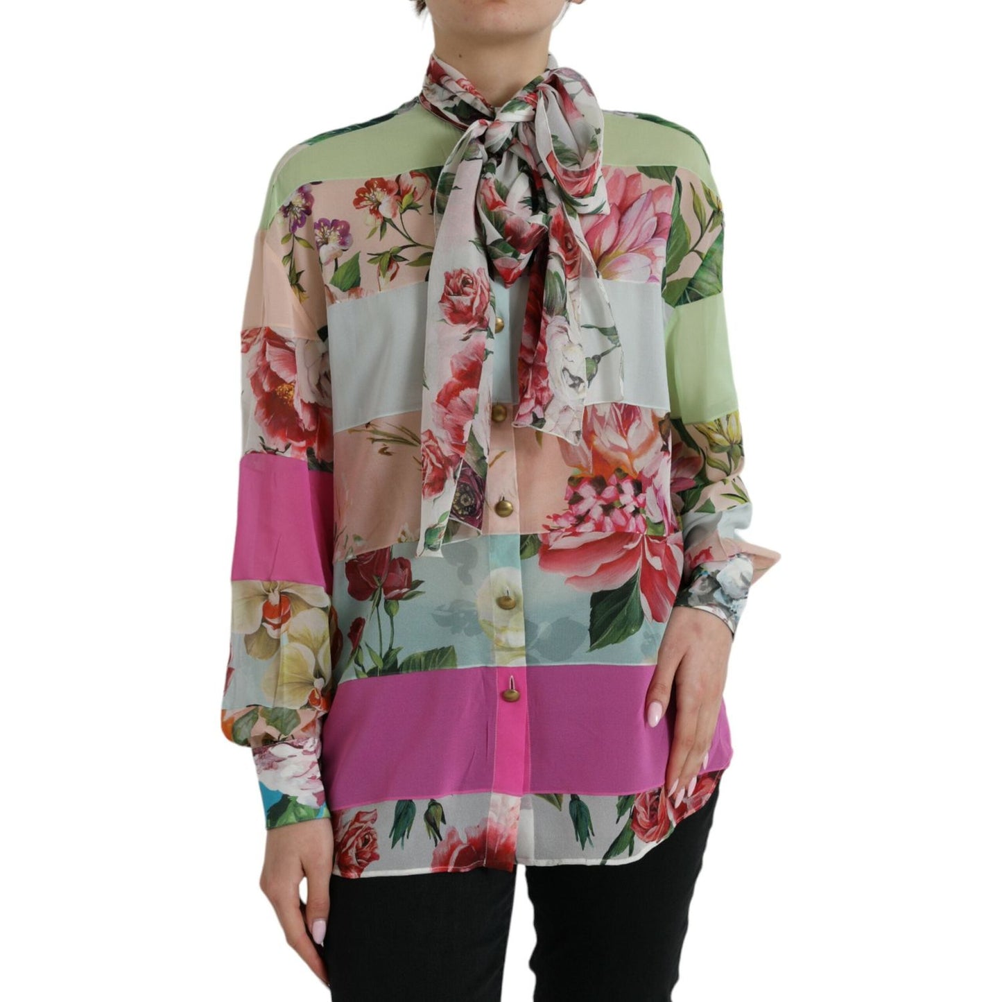 Dolce & Gabbana Elegant Multicolor Silk Blend Long Sleeve Top Dolce & Gabbana