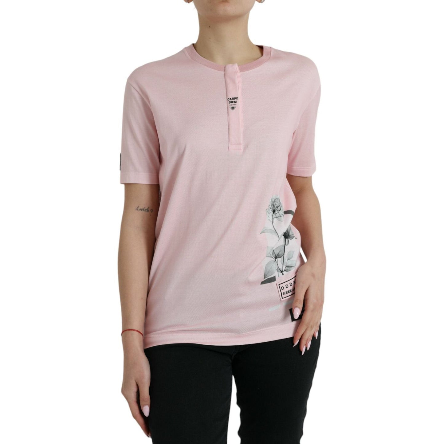 Dolce & Gabbana Chic Pink Floral Cotton Tee Dolce & Gabbana Gray