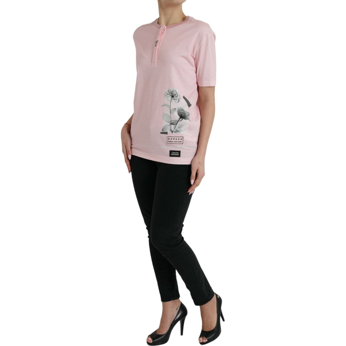 Dolce & Gabbana Chic Pink Floral Cotton Tee Dolce & Gabbana Gray