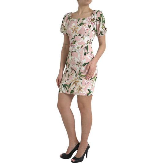 Dolce & Gabbana Elegant Pink Lily Print Sheath Dress Dolce & Gabbana