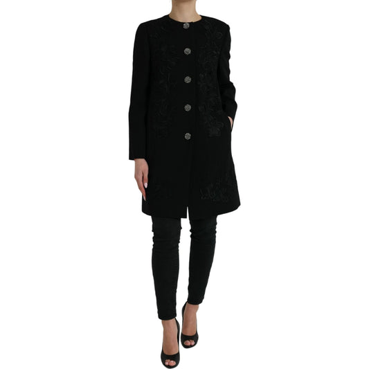 Dolce & Gabbana Elegant Floral Buttoned Wool Trench Coat Dolce & Gabbana