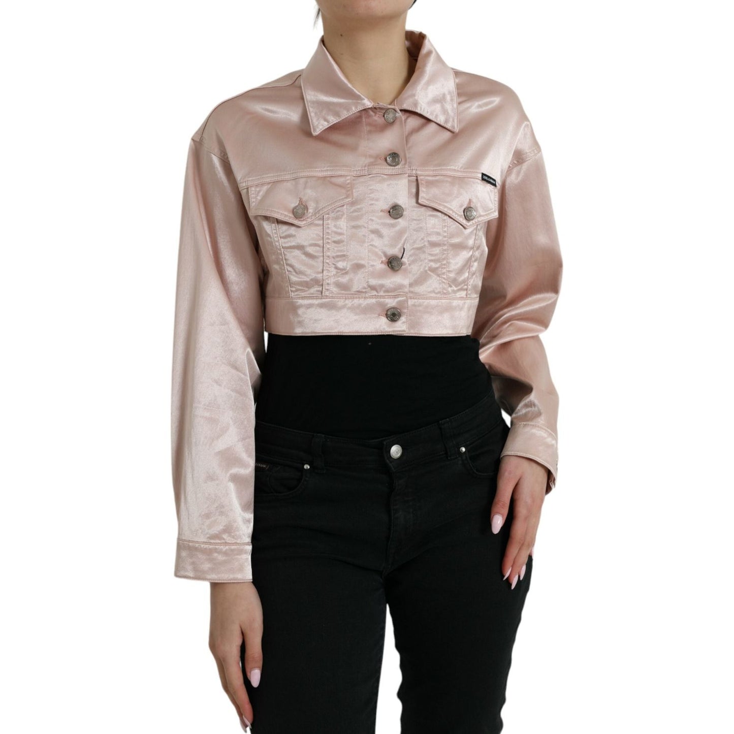 Dolce & Gabbana Elegant Pink Cropped Denim Jacket Dolce & Gabbana Dark Gray