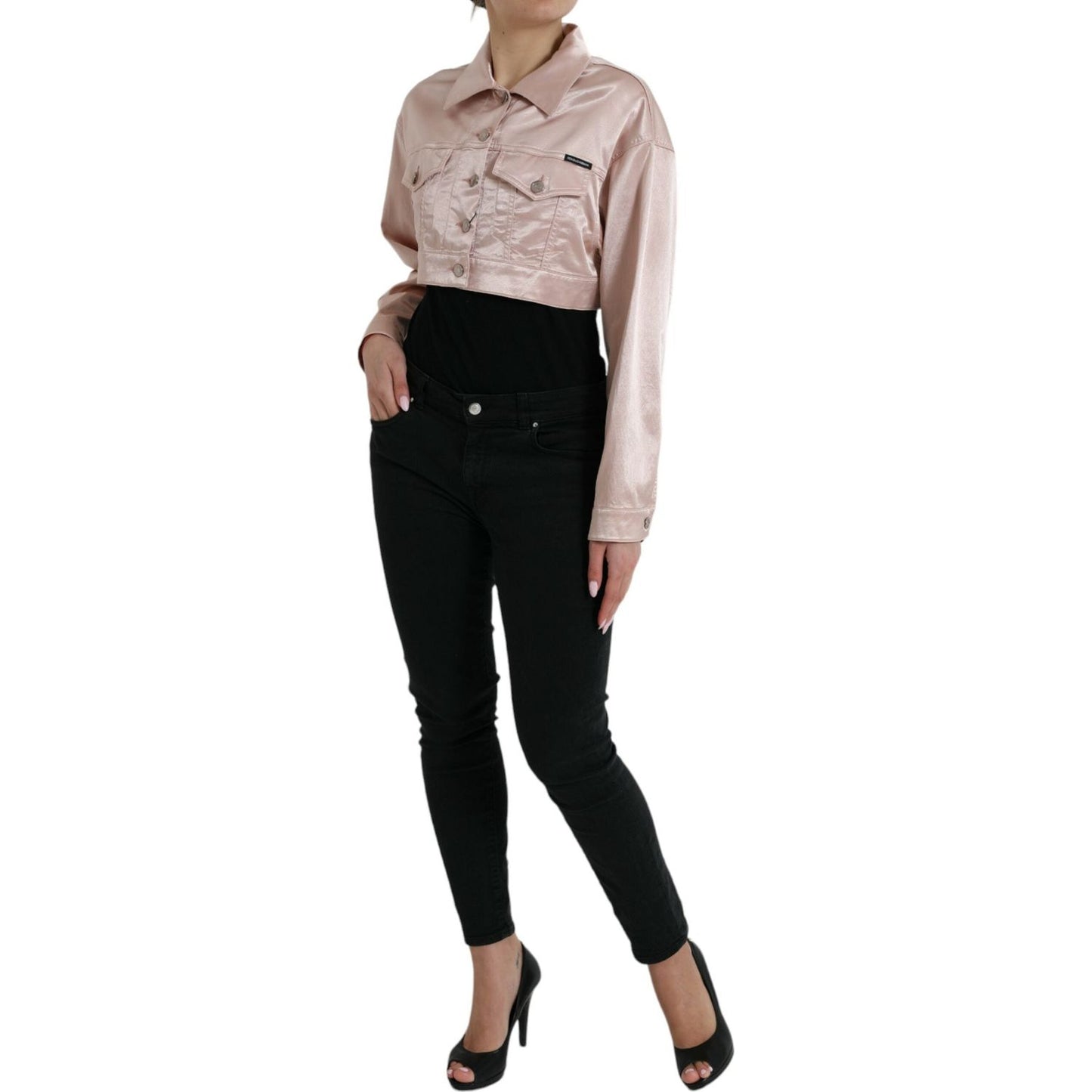 Dolce & Gabbana Elegant Pink Cropped Denim Jacket Dolce & Gabbana Dark Gray