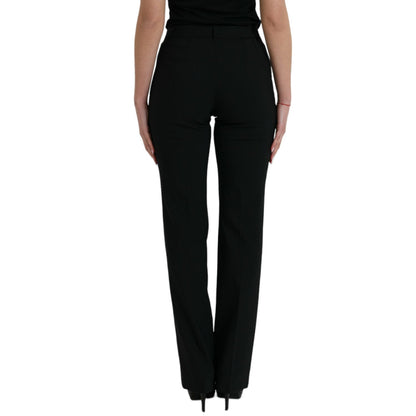 Dolce & Gabbana Black Wool Mid Waist Tapered Pants