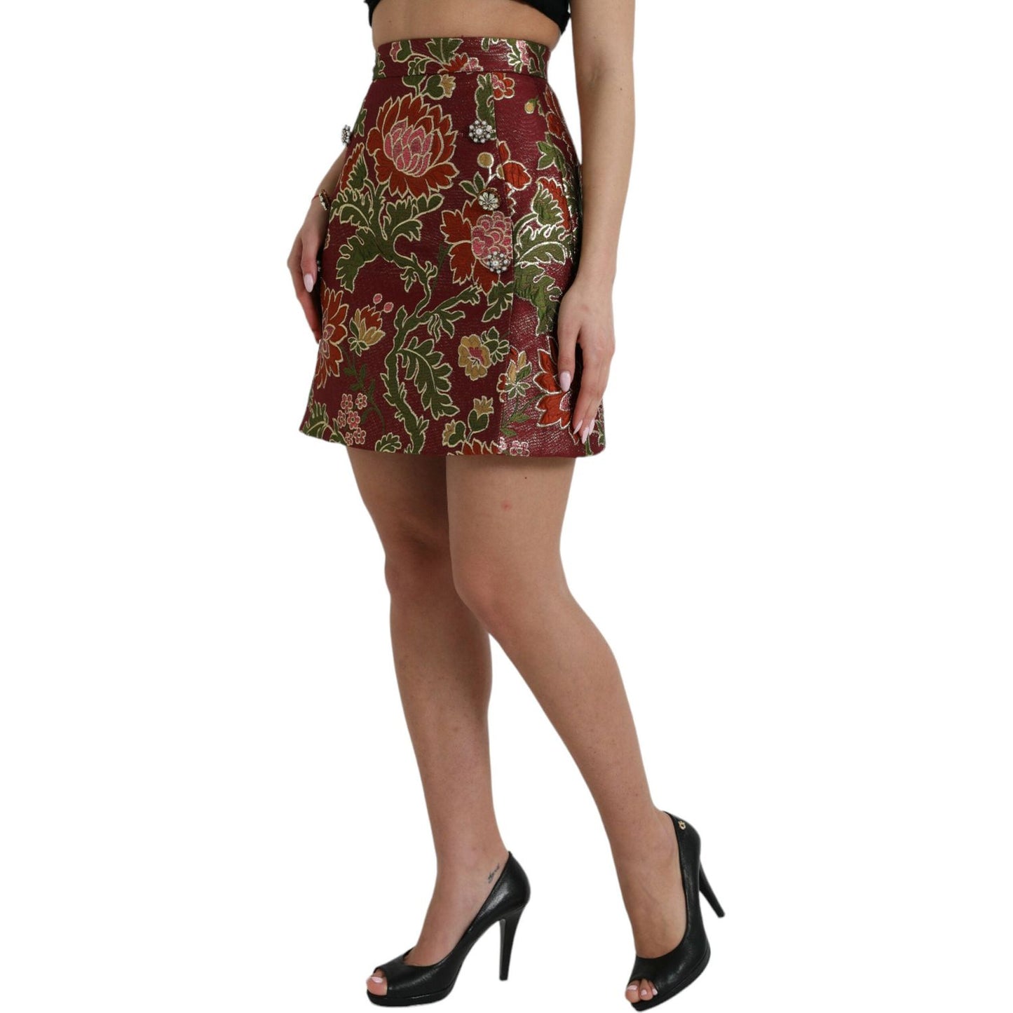 Dolce & Gabbana Maroon Floral Jacquard Mini Skirt Dolce & Gabbana