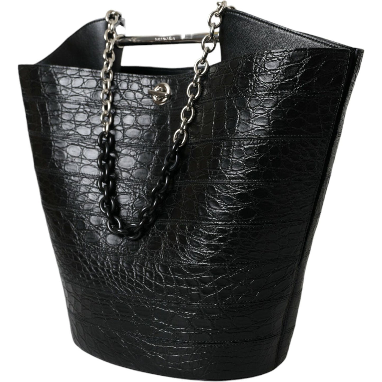 Balenciaga Elegant Black Crocodile Leather Maxi Bucket Bag Balenciaga