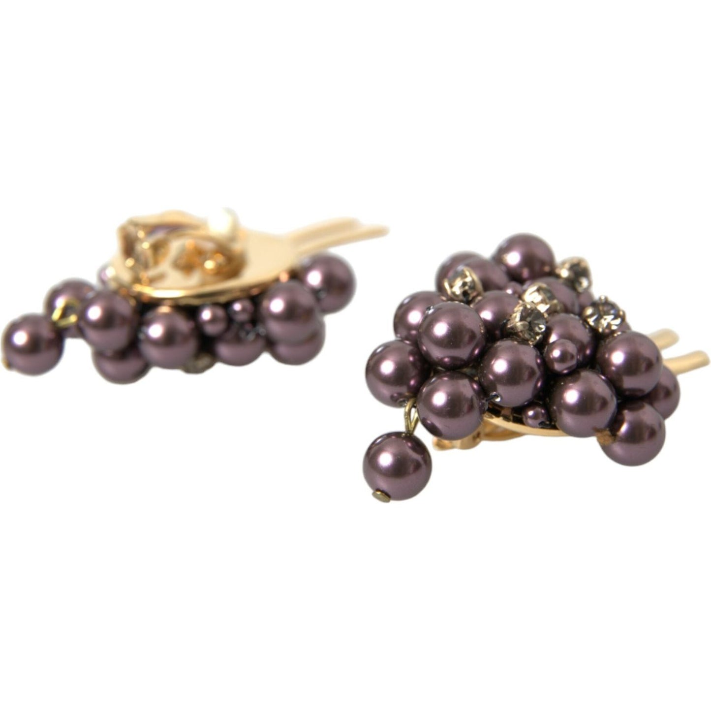 Dolce & Gabbana Purple Grape Pearl Sicily Gold Brass Floral Clip On Earrings Dolce & Gabbana