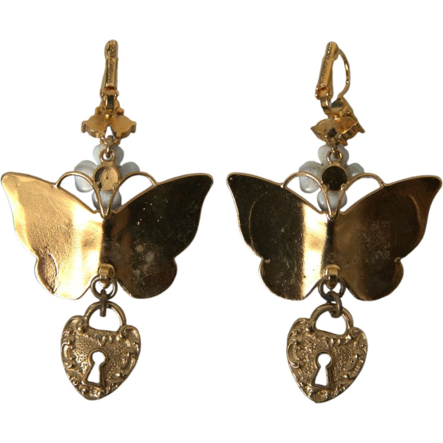 Dolce & Gabbana Gold Purple Crystal Butterfly Heart Locket Earrings Dolce & Gabbana