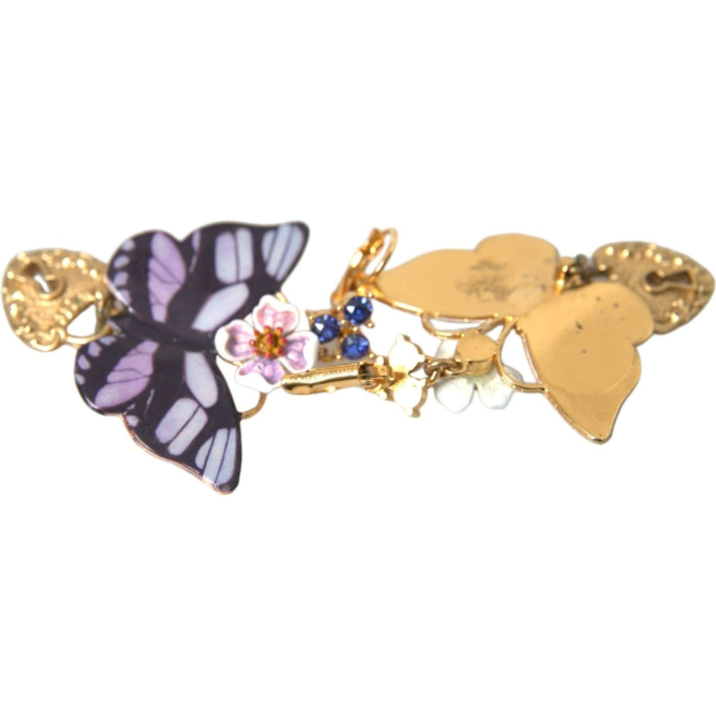 Dolce & Gabbana Gold Purple Crystal Butterfly Heart Locket Earrings Dolce & Gabbana