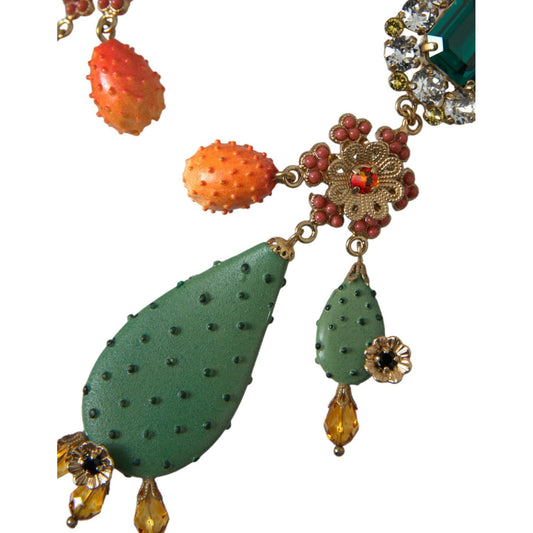 Dolce & Gabbana Green Cactus Crystal Clip On Jewelry Dangling Earrings Dolce & Gabbana