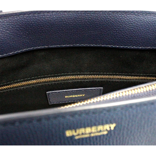 Burberry Banner Medium Regency Blue Leather Tote Crossbody Handbag Purse Burberry