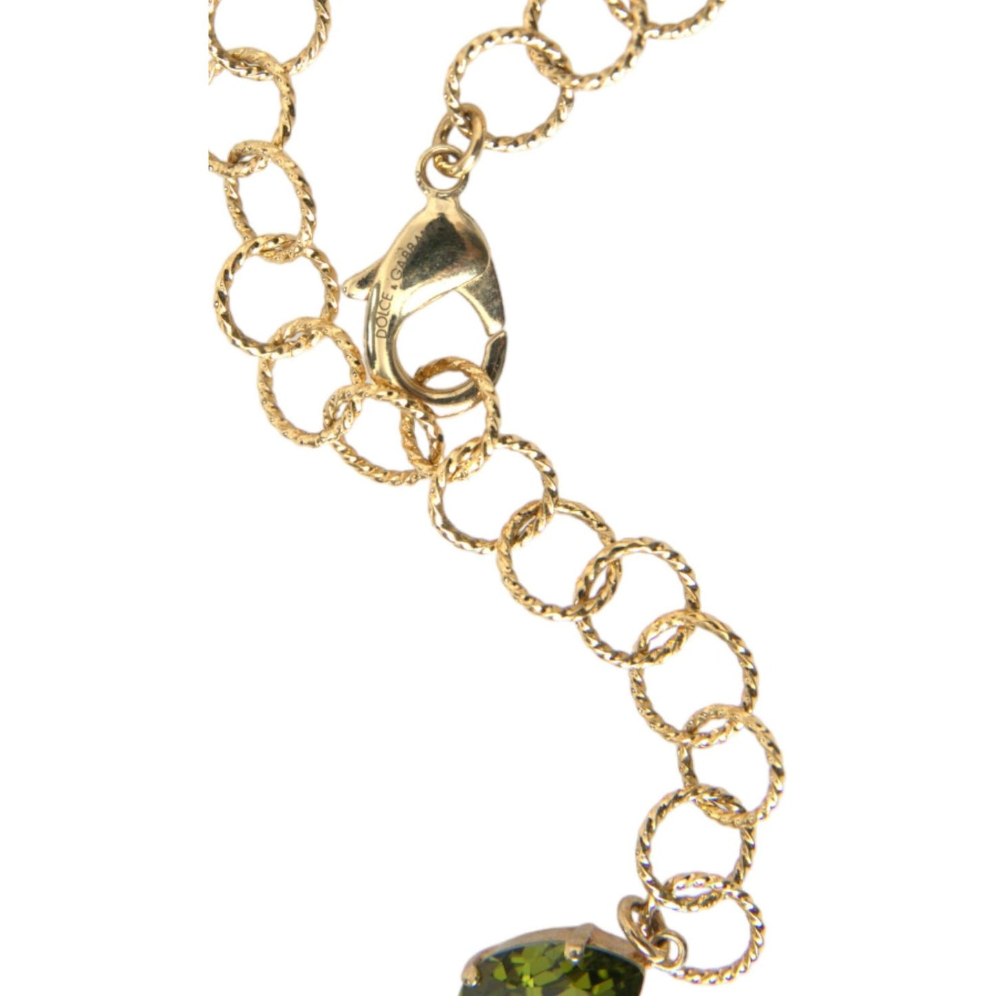 Dolce & Gabbana Gold Brass Link Chain Rose Petal Crystal Pendant Necklace Dolce & Gabbana