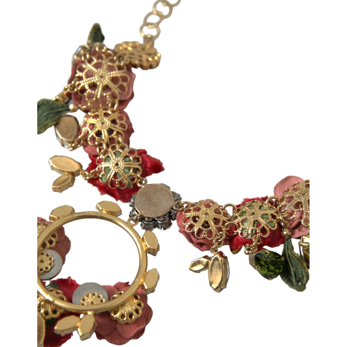 Dolce & Gabbana Gold Brass Link Chain Rose Petal Crystal Pendant Necklace Dolce & Gabbana