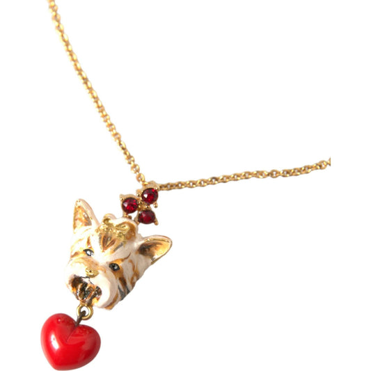 Dolce & Gabbana Gold Brass Chain Dog Heart Pendant Charm Necklace Dolce & Gabbana