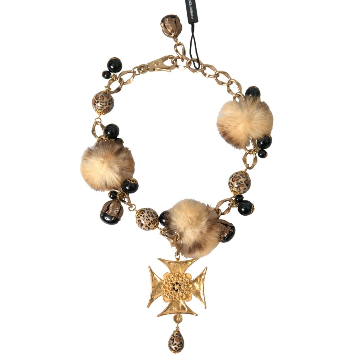 Dolce & Gabbana Gold Black Crystals Lapin Fur Filigree Chocker Necklace Dolce & Gabbana