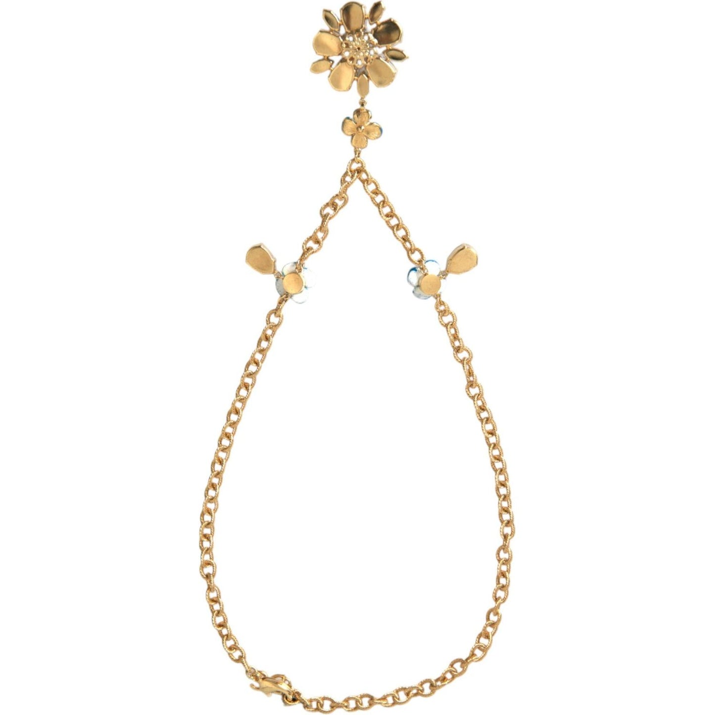 Dolce & Gabbana Gold Brass Chain Crystal Floral Pendant Charm Necklace Dolce & Gabbana