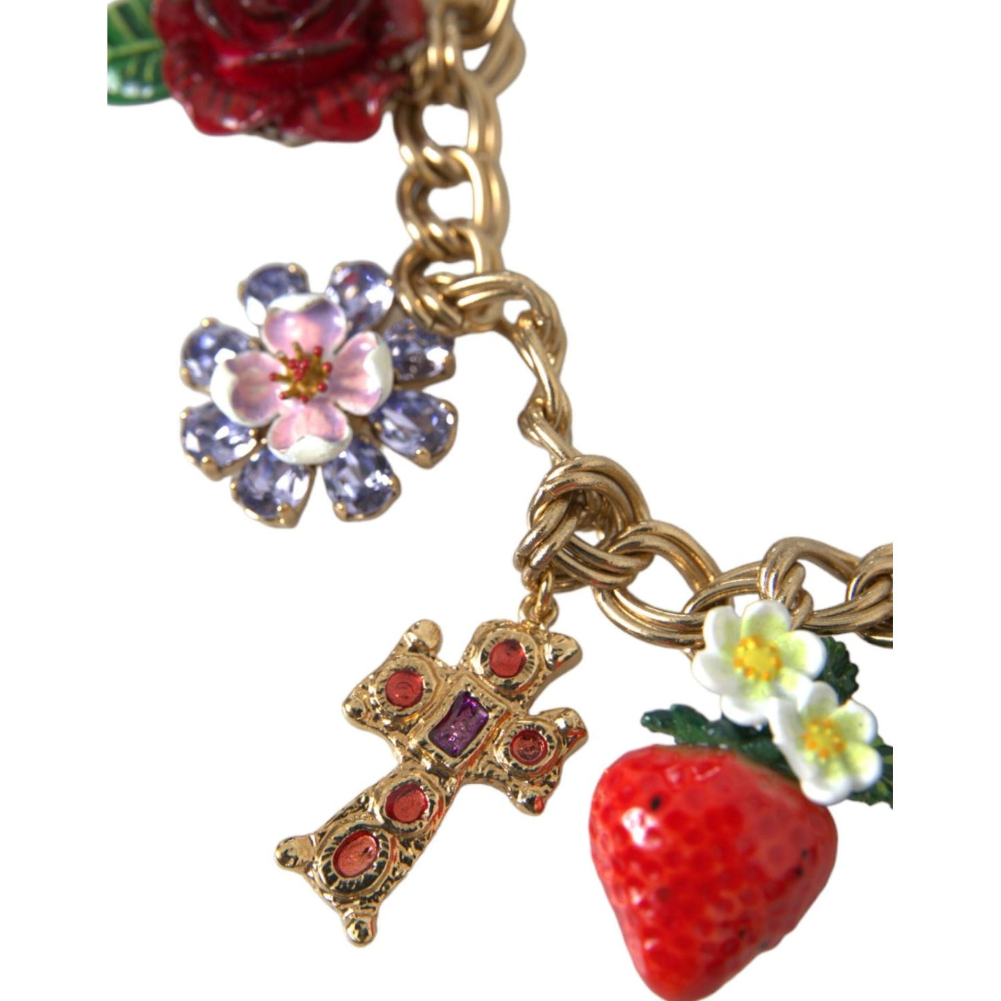 Dolce & Gabbana Gold Chain Rose Cross Strawberry Star Pendant Necklace Dolce & Gabbana